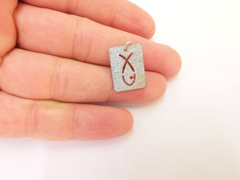 Sterling Silver Fish Charms 925 Silver Charms ,  Pendant (20x15mm) AG21777