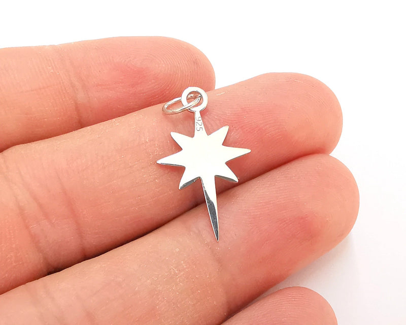 Sterling Silver Star Charms 925 Silver Pendant , Charms (25x15mm) G30009