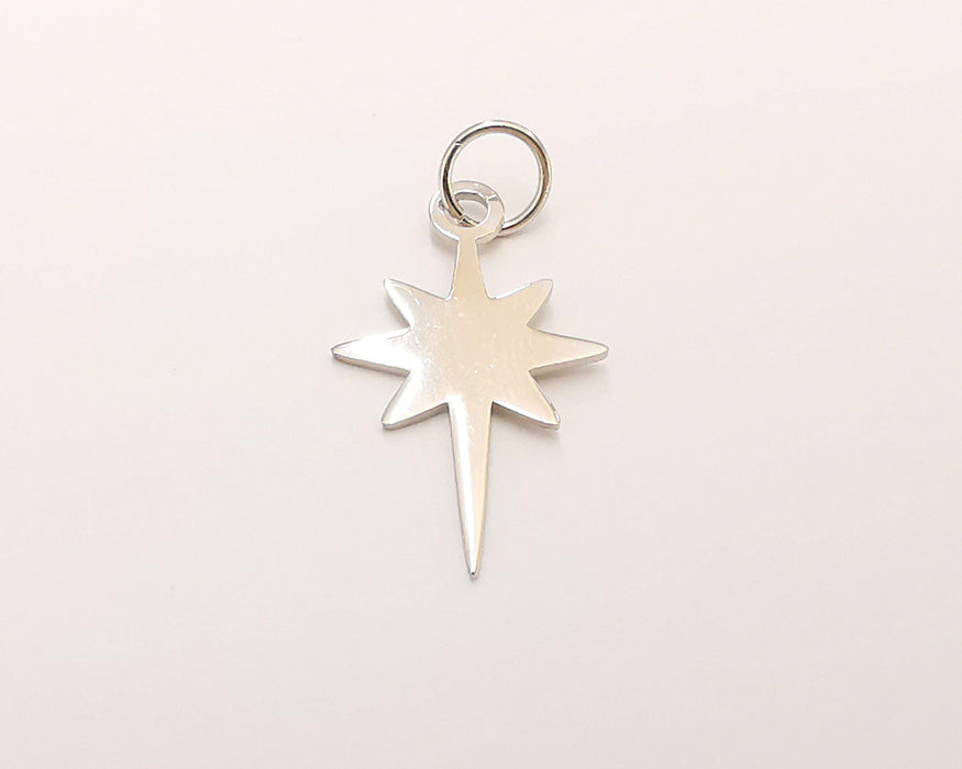 Sterling Silver Star Charms 925 Silver Pendant , Charms (25x15mm) G30009