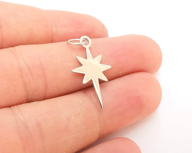 Sterling Silver Star Charms 925 Silver Pendant , Charms (25x15mm) G30009