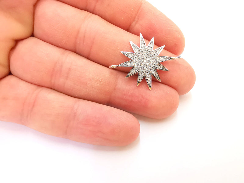 Sterling Silver Star Charms with two loop 925 Silver Pendant , Cubic zircon stone Charms (31x24mm) AG21784