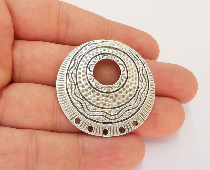 2 Silver Circle Pendant Connector Antique Silver Plated Pendant (40mm) G22404