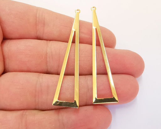 2 Triangle Charms 24k Shiny Gold Plated Brass Charms , Nickel free and Lead free (60x12mm)  G21787