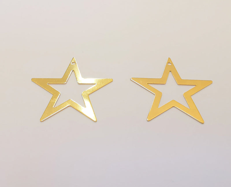 4 Star Charms 24k Shiny Gold Plated Brass Charms , Nickel free and Lead free (29x27mm)  G21789