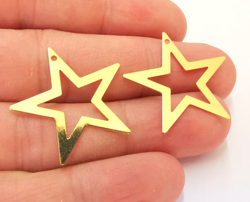 4 Star Charms 24k Shiny Gold Plated Brass Charms , Nickel free and Lead free (29x27mm)  G21789