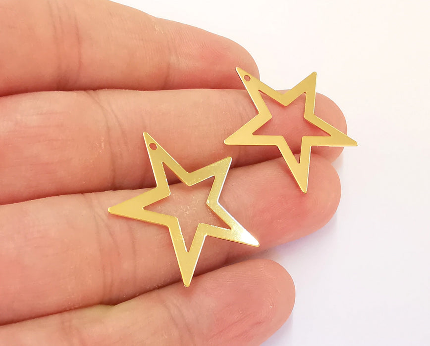 4 Star Charms 24k Shiny Gold Plated Brass Charms , Nickel free and Lead free (29x27mm)  G21789