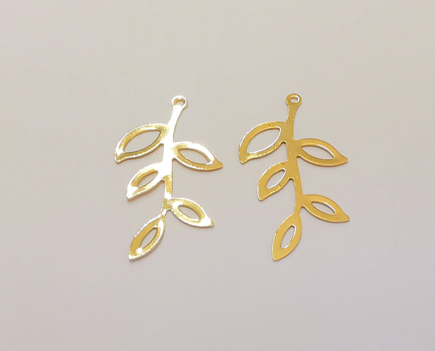 4 Leaf Charms 24k Shiny Gold Plated Brass Charms , Nickel free and Lead free (35x19mm)  G21790