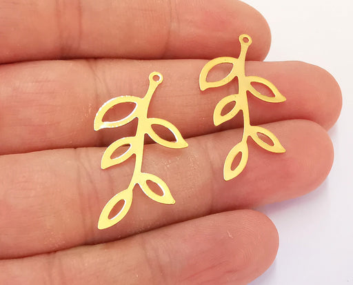 4 Leaf Charms 24k Shiny Gold Plated Brass Charms , Nickel free and Lead free (35x19mm)  G21790