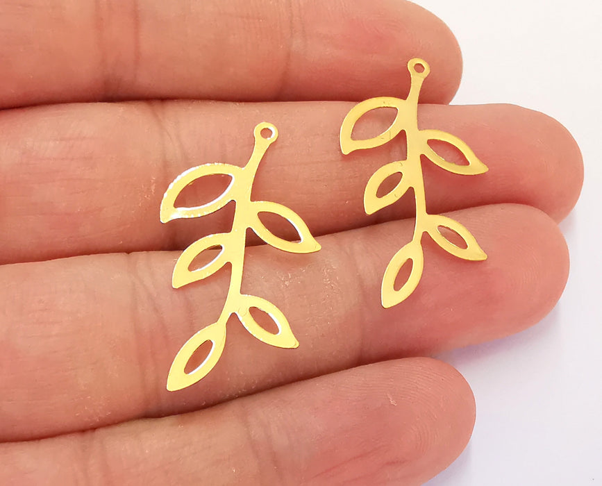 4 Leaf Charms 24k Shiny Gold Plated Brass Charms , Nickel free and Lead free (35x19mm)  G21790