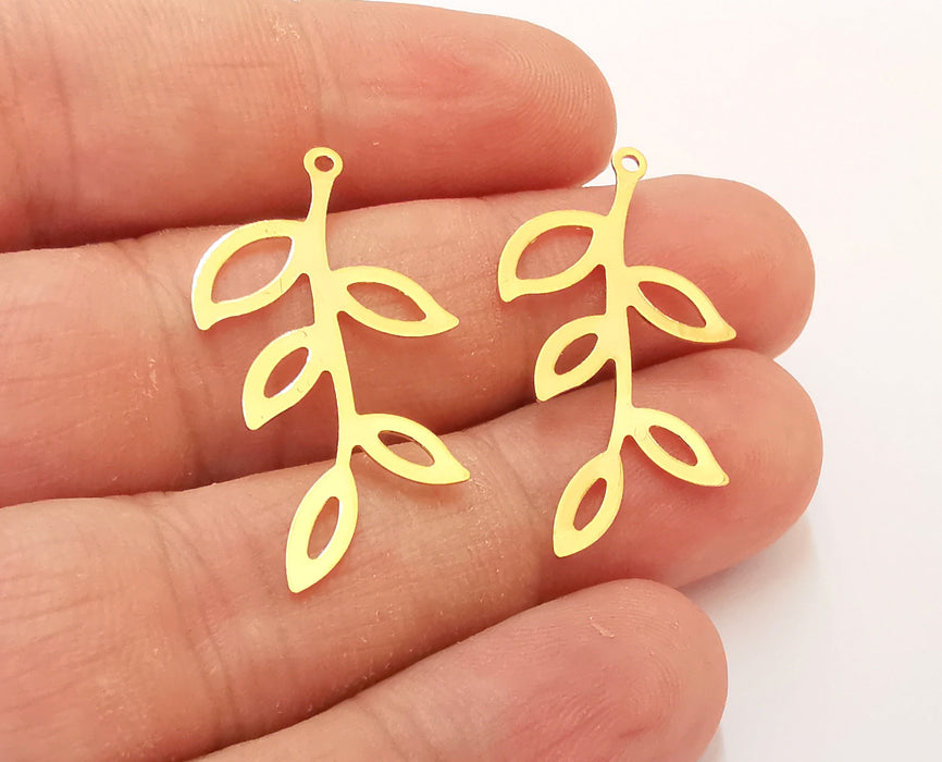 4 Leaf Charms 24k Shiny Gold Plated Brass Charms , Nickel free and Lead free (35x19mm)  G21790