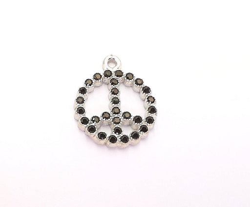 Sterling Silver Peace Charms with Black Stones 925 Silver Charms (13x11mm) AG21792