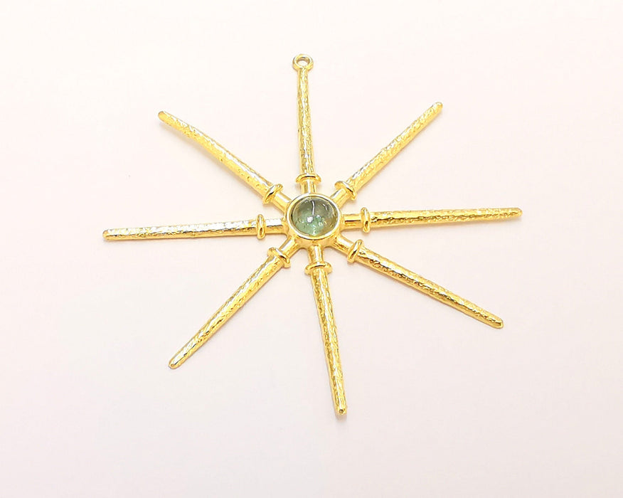 Sterling Silver 24K Gold Star Pendant with Green Tourmaline Gemstone 925 Silver Pendant , Charms (50mm) AG21794