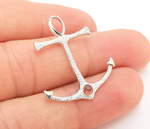 Sterling Silver Anchor Pendant with Tourmaline Gemstone 925 Silver Pendant (31x16mm) AG21797