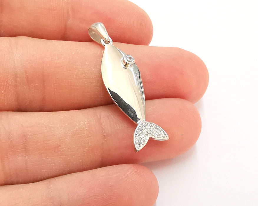 Sterling Silver Fish Pendant 925 Silver Pendant , Charms (36x11xmm) AG21800