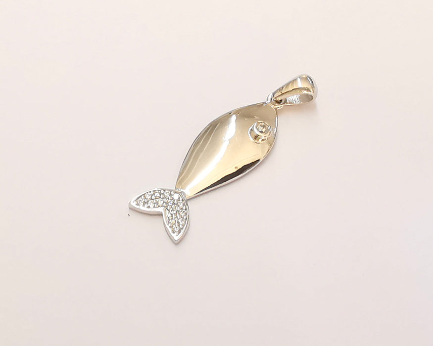 Sterling Silver Fish Pendant 925 Silver Pendant , Charms (36x11xmm) AG21800