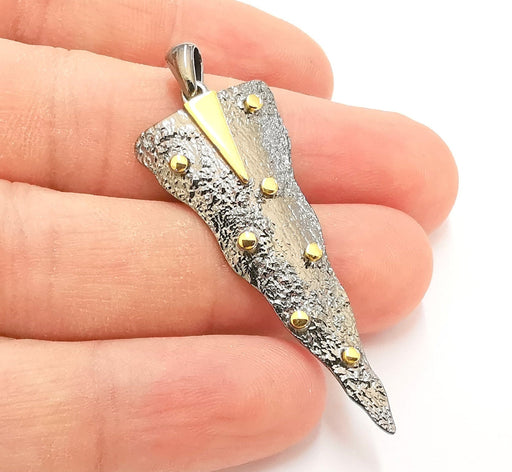 Sterling Silver Pendant Oxidized Silver Pendant with Gold parts ,925 Silver Pendant (55x19mm) AG21803