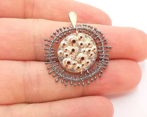 Sterling Silver Pendant Oxidized Plated Silver and Rose Gold Plated Pendant ,925 Silver Pendant (33x31mm) AG21805