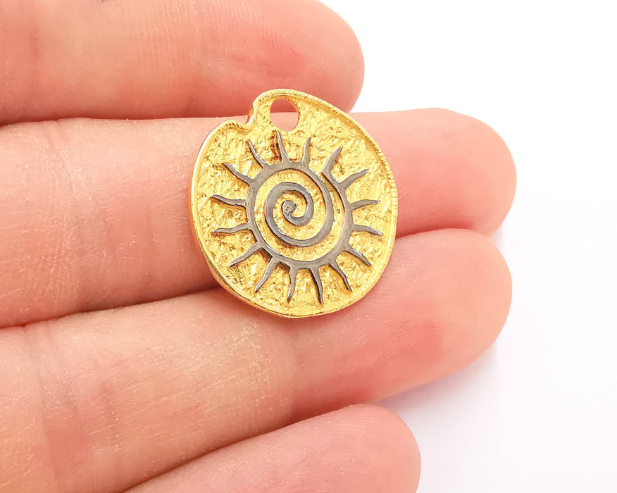 Gold Plated Sterling Silver Pendant , Gold Plated and Oxidized Silver Charms , 925 Silver Charms (24mm) AG21812