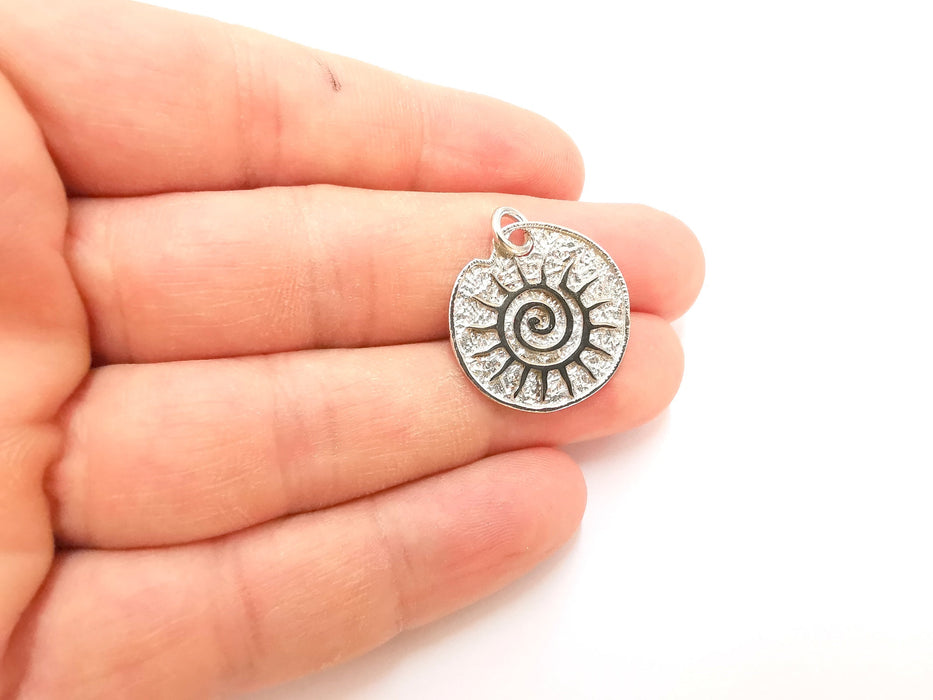 Sterling Silver Pendant with Oxidized Silver Sun , 925 Silver Pendant (24mm) AG21815