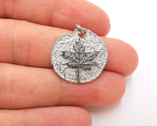 Sterling Silver Maple Leaf Pendant , Oxidized Silver Maple Leaf , 925 Silver Pendant (24mm) AG21816