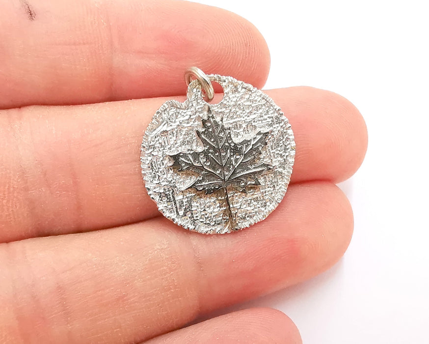 Sterling Silver Maple Leaf Pendant , Oxidized Silver Maple Leaf , 925 Silver Pendant (24mm) AG21816