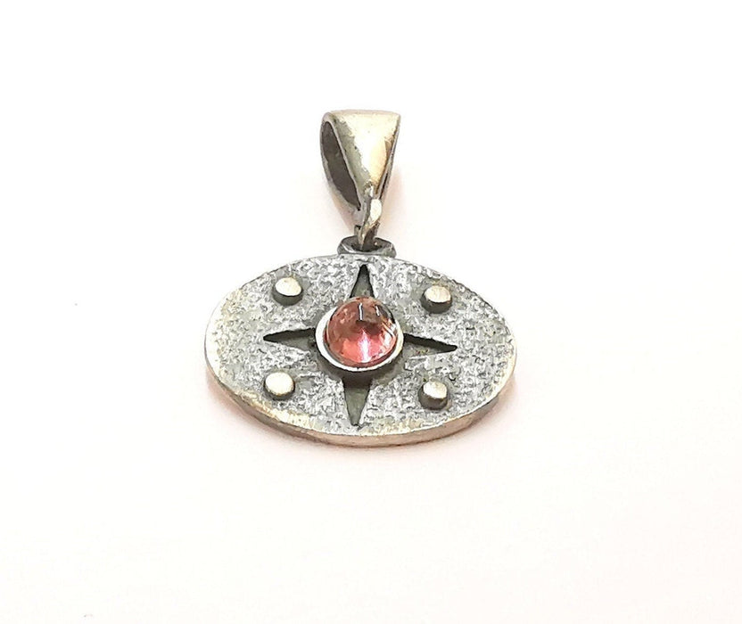 Sterling Silver Star Pendant 925 Oxidized Silver Pendant with Tourmaline Gemstones, Charms (15mm) AG21718