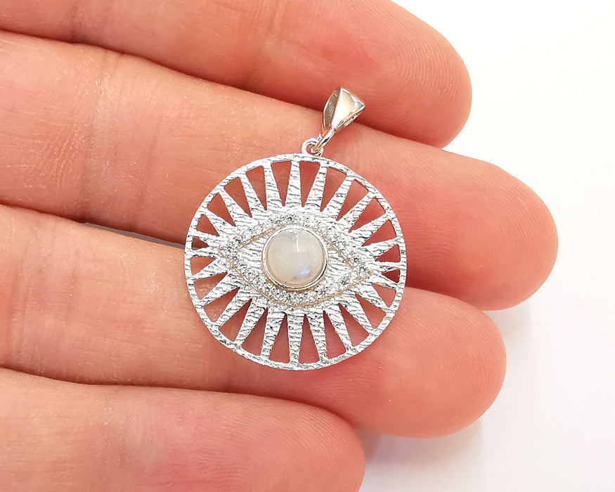 Sterling Silver Eye Pendant with Moonstone Gemstone 925 Silver Pendant , Charms (33x24mm) AG21821