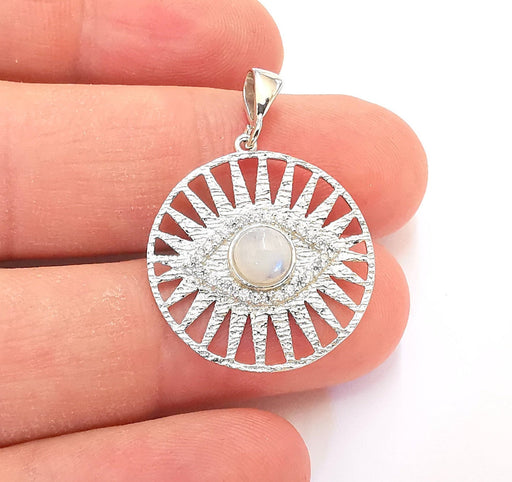 Sterling Silver Eye Pendant with Moonstone Gemstone 925 Silver Pendant , Charms (33x24mm) AG21821