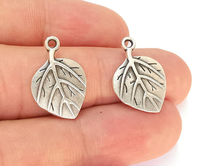 6 Leaf Charms Antique Silver Plated Charms (21x14mm)  G22410