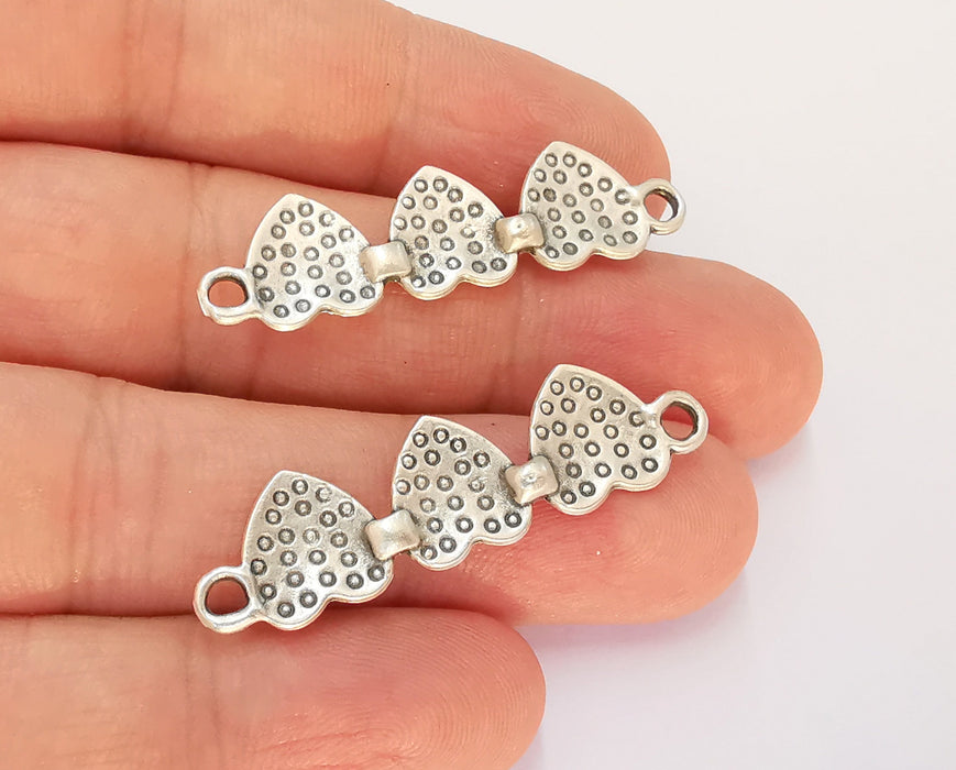 2 Hearts Charms Connector Antique Silver Plated Charms (43x11mm)  G22413