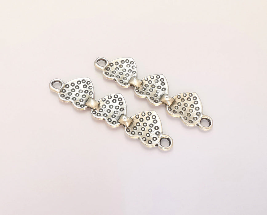 2 Hearts Charms Connector Antique Silver Plated Charms (43x11mm)  G22413