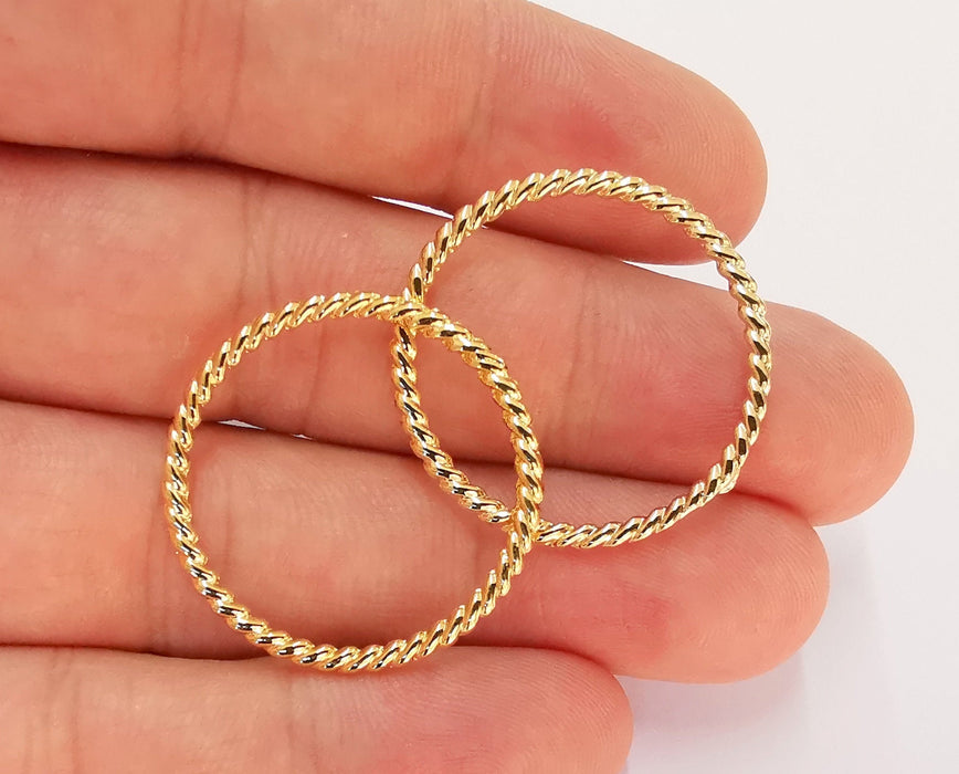 4 Twisted Circle Findings 24k Shiny Gold Circle Findings (30 mm)  G22417