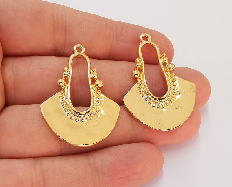 2 Gold Charms Shiny Gold Plated Charms (39x28mm)  G22418