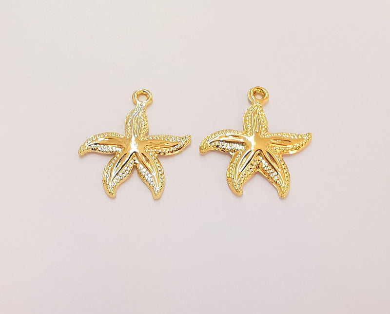 2 Starfish Charms 24K Shiny Gold Plated Charms (25x19mm)  G22421