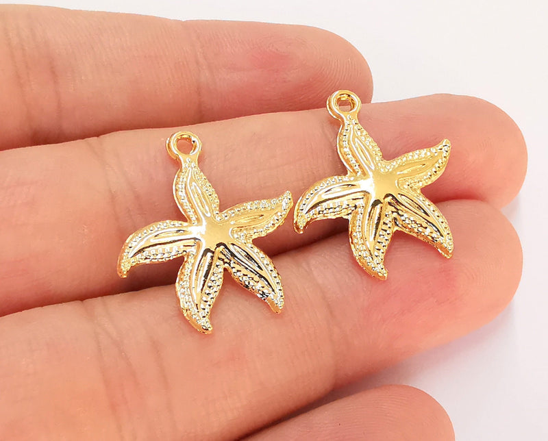 2 Starfish Charms 24K Shiny Gold Plated Charms (25x19mm)  G22421