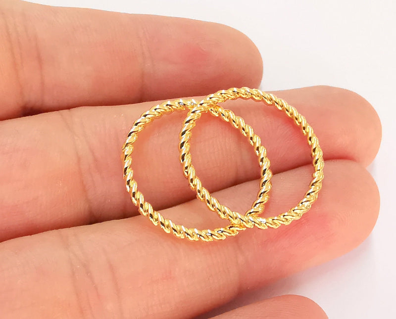 4 Twisted Circle Findings 24k Shiny Gold Circle Findings (25mm)  G22423