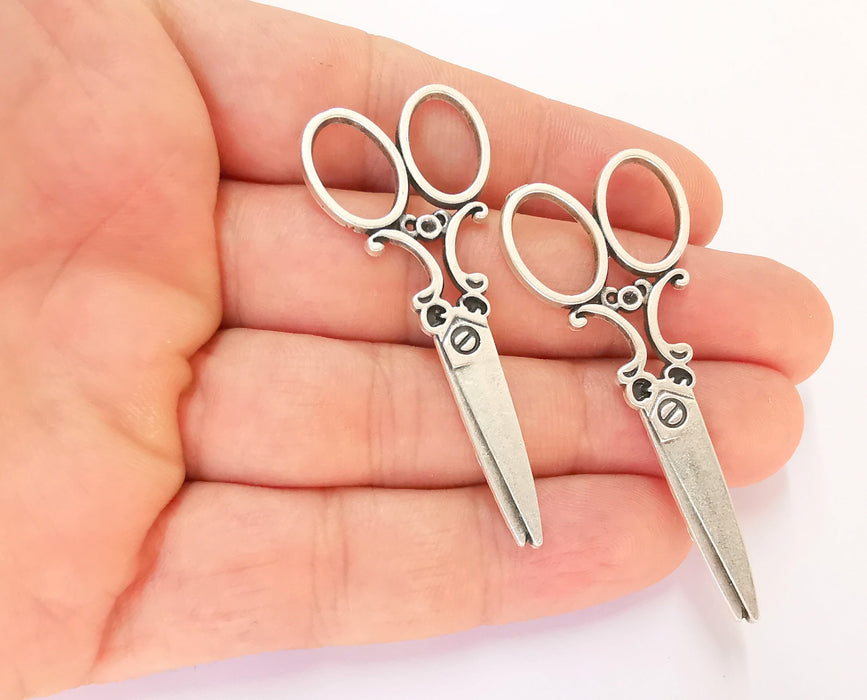 2 Scissors Charm Antique Silver Plated Charms (59x25mm)  G22428