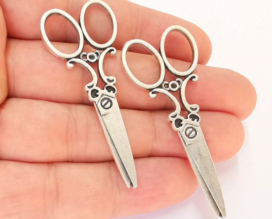 2 Scissors Charm Antique Silver Plated Charms (59x25mm)  G22428