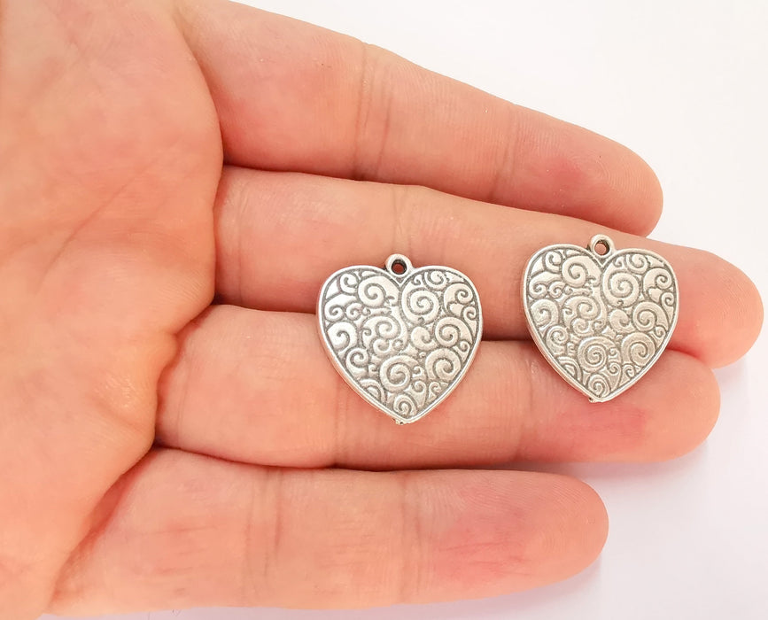 2 Heart Double Sided Charms Antique Silver Plated Charms (24x23mm)  G22436