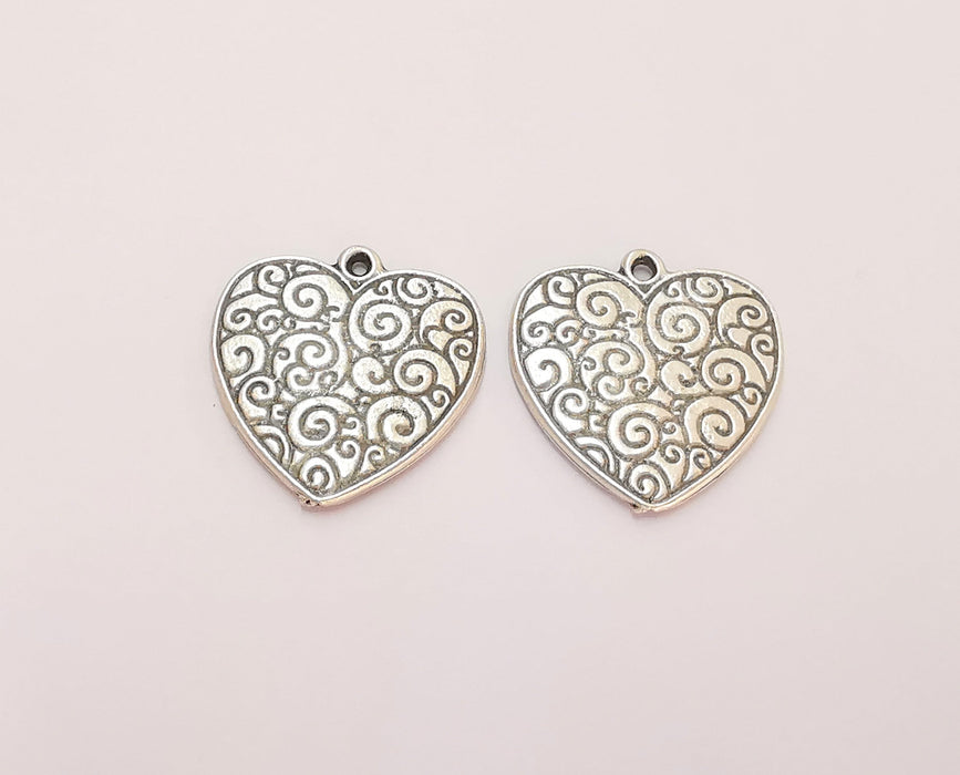 2 Heart Double Sided Charms Antique Silver Plated Charms (24x23mm)  G22436