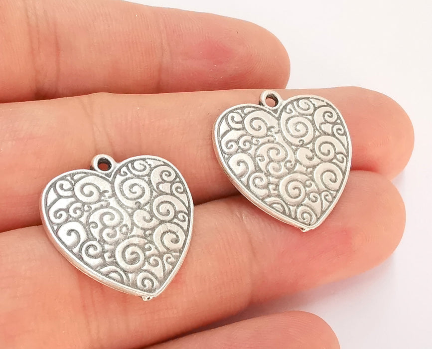 2 Heart Double Sided Charms Antique Silver Plated Charms (24x23mm)  G22436