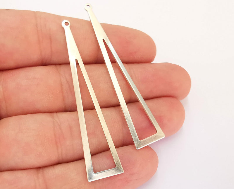 4 Triangle Charms Antique Silver Plated Brass (60x13mm) G21829