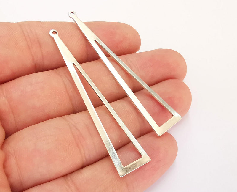 4 Triangle Charms Antique Silver Plated Brass (60x13mm) G21829