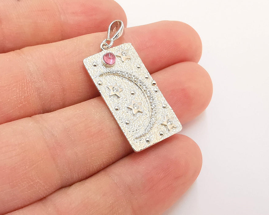 Sterling Silver Moon and Stars Pendant 925 Silver Pendant , Charms (38x16mm) AG21832