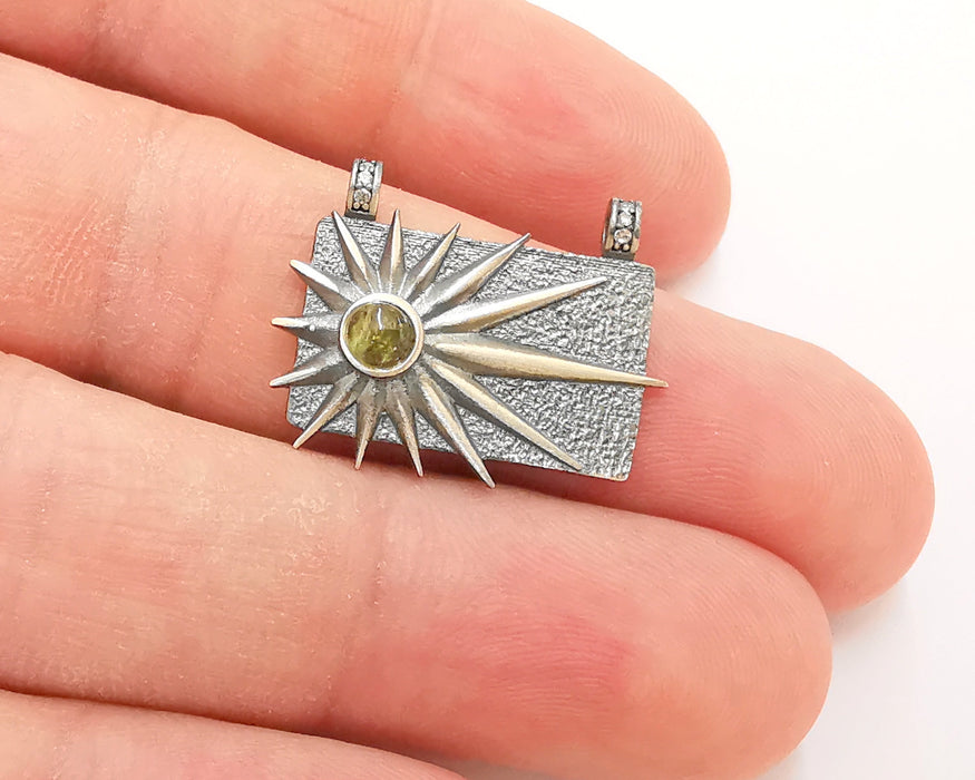 Sterling Silver Sun Pendant 925 Oxidized Silver Pendant with Tourmaline Gemstones, Charms (25x20mm) AG21833