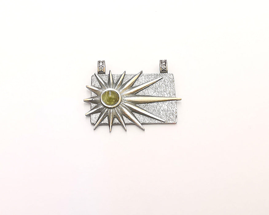 Sterling Silver Sun Pendant 925 Oxidized Silver Pendant with Tourmaline Gemstones, Charms (25x20mm) AG21833