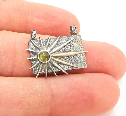 Sterling Silver Sun Pendant 925 Oxidized Silver Pendant with Tourmaline Gemstones, Charms (25x20mm) AG21833