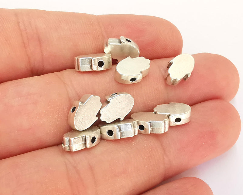 10 Hand Beads Antique Silver Plated Beads (10x7mm)  G21852