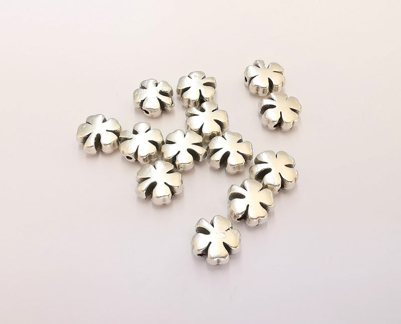 10 Silver Clower Beads ( Double Sided ) Antique Silver Plated Beads (8mm) G21854