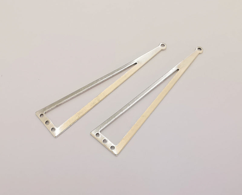 4 Triangle Charms Connector Antique Silver Plated Brass (60x13mm) G21858